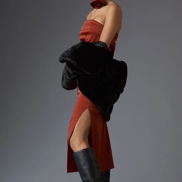 NWT Anthropologie "RED" Strapless Cowl Back Midi Dress XS - Picture 5 of 5